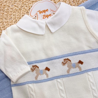 Saída de Maternidade Felipe - Off White e Azul Bebê